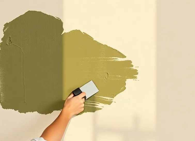 Application d'un enduit décoratif à la lisseuse sur un mur