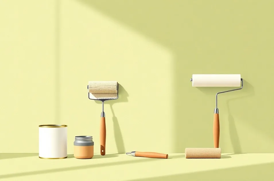 Outils de peinture disposés dans l'ordre des étapes du chantier